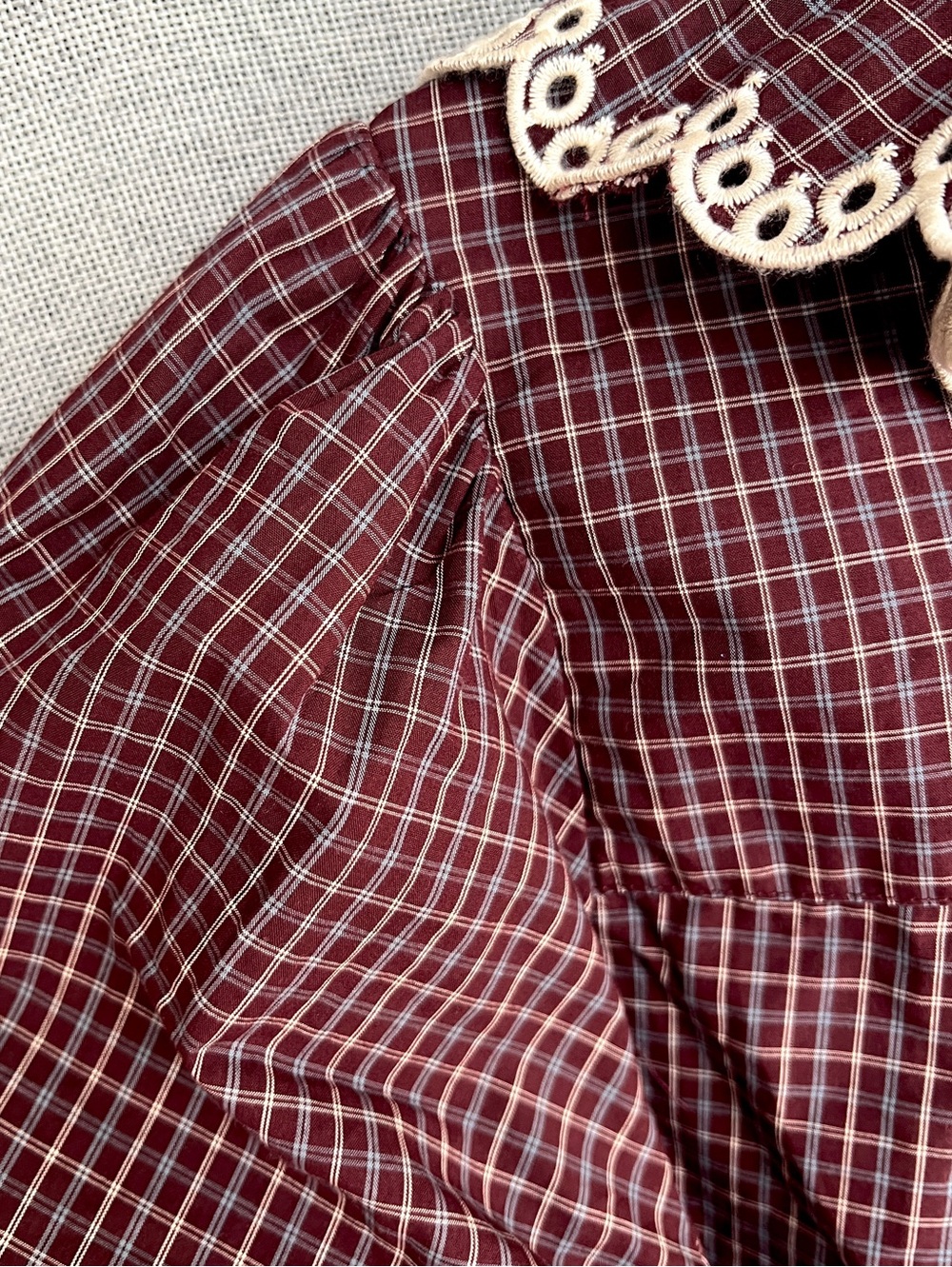 Caroline Constas Ruffled Plaid Embroidered wide long sleeve Cotton blouse size S - Picture 4 of 13